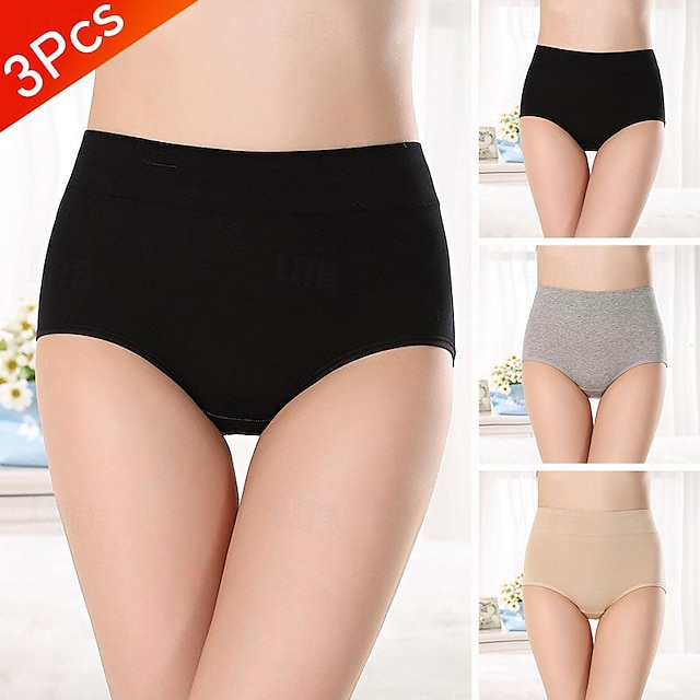  Mutipack Women's Basic Comfort Pure Color 3 Pcs Brief Micro-elastic High Waist Underwear Set
