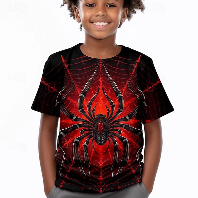  Jongens 3D SPIDER T-shirt Overhemd Korte mouw 3D-afdrukken Zomer Actief Sport Modieus Polyester Kinderen 3-12 jaar Strakke ronde hals Buiten Casual Dagelijks Normale pasvorm