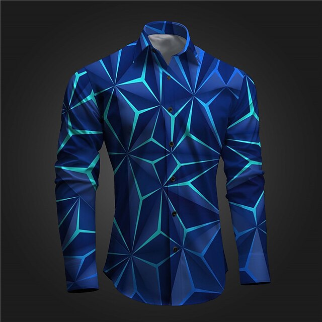  Men's Geometry Shirt Button Up Shirt Long Sleeve Artistic Subcultural Daily Wear Going out Spring Turndown Print Button-Down Red Blue Green Gray