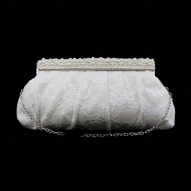  Women's Clutch Evening Bag Polyester Alloy Party Holiday Beading Solid Color White