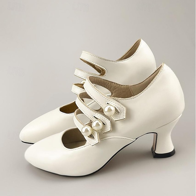  Női Esküvői cipők Pompák Félcipők Valentin-napi ajándékok Bullock cipő Vintage cipők Parti Szabadtéri Bálint nap Hamis gyöngy Cicasarok Erősített lábujj Elegáns Szüret Bőr Fém csat Fehér