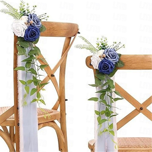  結婚式の通路の椅子の装飾1.96フィートの白いバラの椅子バックピューフラワーガーランドアレンジメントセレモニーテーブルセンターピース花の盗品アーチ装飾