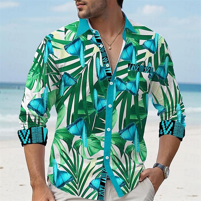 liść motyla tropikalny męski kurort hawajska koszula z nadrukiem 3D zapinana na guziki letnia koszula z krótkim rękawem wakacje odzież na co dzień od S do 3XL