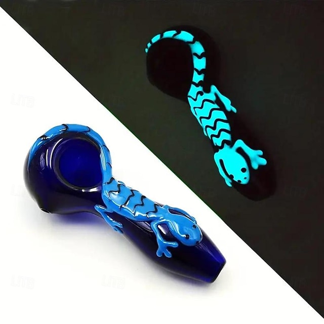  1 Stück handgefertigte Glaspfeife zum Rauchen blau im Dunkeln leuchtende Gecko-Glaspfeife Rauchpfeife Rauchzubehör