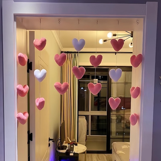  bolyhos szív füzér rózsaszín ajtó függő dekor plüss aranyos hercegnő ajtófüggöny