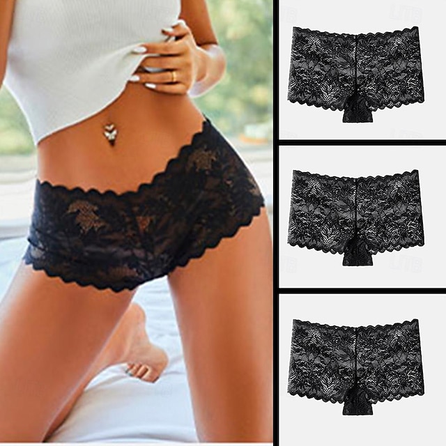  Multi Packs 3pcs Women's Black&White&Wine Shorts Underwear Shorts Pure Color Home Valentine's Day Polyester Summer