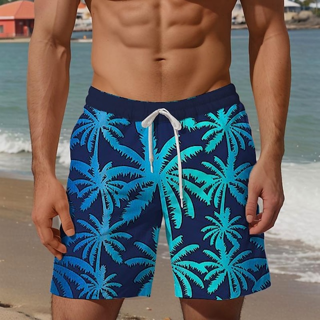  Men's Coconut Tree Swim Shorts Board Shorts Swimming Trunks Mid Waist Vacation Hawaiian Holiday Vacation Holiday Beach Drawstring with Mesh lining Elastic Waist Designer Clothing Apparel
