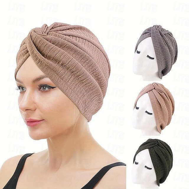  Pleated Twist Knot Turban Elastic Chemo Cap Hijab Bonnet Headwear Beanie Cap Hat For Cancer Patient Hair Loss Accessories