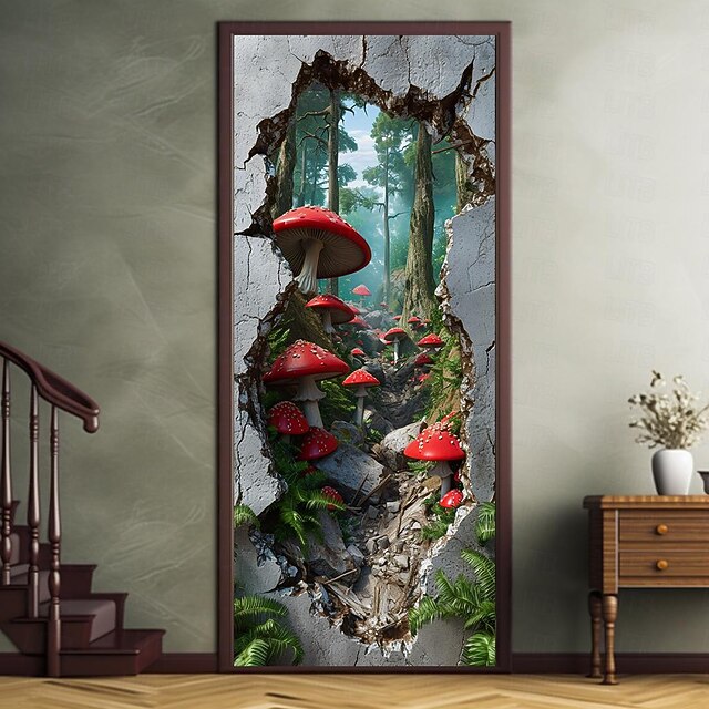 Broken Wall Mushrooms Door Covers Mural Decor Door Tapestry Door ...