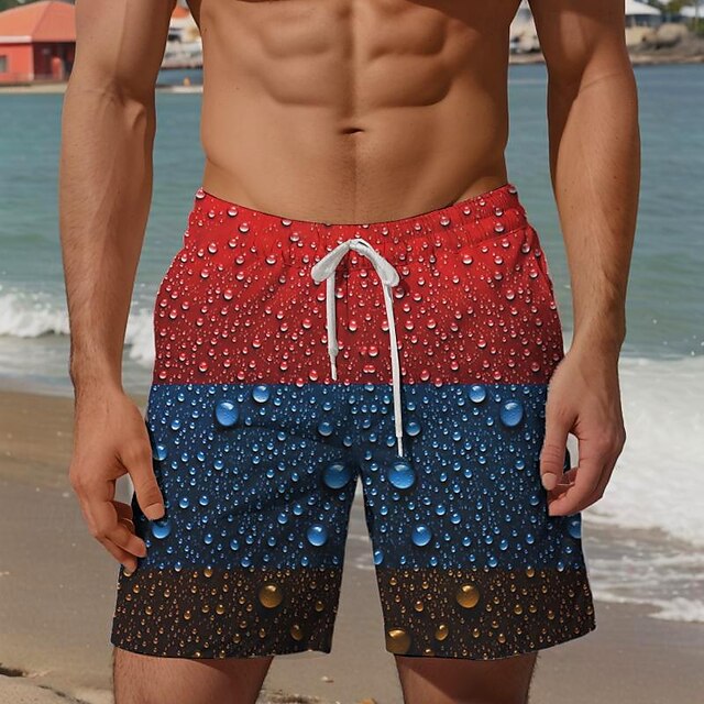  Men's Optical Illusion Mixed Color Swim Shorts Board Shorts Swimming Trunks Mid Waist Vacation Hawaiian Holiday Vacation Holiday Beach Drawstring with Mesh lining Elastic Waist Designer Clothing
