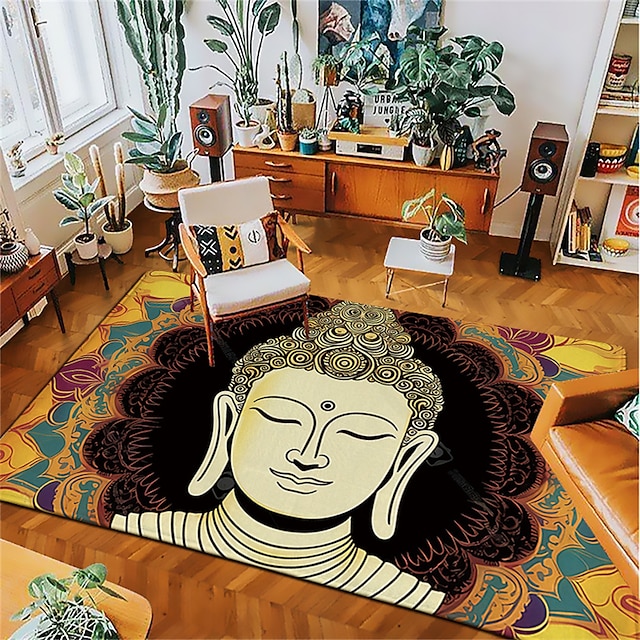  boho buddha område teppe kjøkkenmatte sklisikker oljetett gulvmatte stueteppe innendørs utendørs matte soverom dekor badsmatte inngangsteppe dørmatte