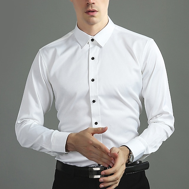 Men's Shirt Dress Shirt Button Up Shirt Black White Wine Long Sleeve ...