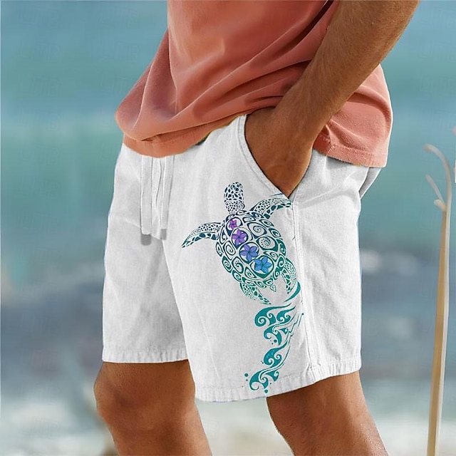  3D Animal Print Men's Cotton Shorts Summer Hawaiian Shorts Beach Shorts Drawstring Elastic Waist Breathable Soft Short Casual Daily Holiday Streetwear