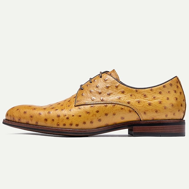  נעלי שמלה לגברים מעור יען צהוב עם חור מנוקב בשרוכים עמידים בפני החלקה