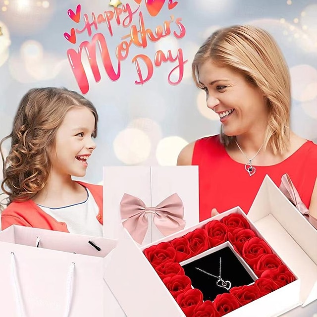  σετ κομψό κολιέ προβολής σε σχήμα καρδιάς κολιέ προβολής 100 γλωσσών I love you & τεχνητό τριαντάφυλλο κουτί δώρου για την ημέρα του Αγίου Βαλεντίνου δώρο για τη γιορτή της μητέρας
