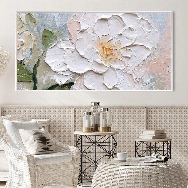 Hand painted 3D Flower Textured oil painting Wall Art Abstrat Pink Gold ...