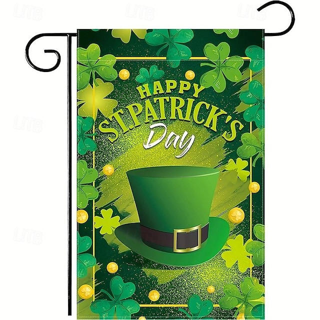  1 Stück Gartenflagge, Zoll doppelseitig, Happy St. Patricks kleine Gartenflagge, Happy St. Patrick's Day Hut-Gartenflagge, Kleeblatt-Flagge, Außendekoration (kein Fahnenmast), 30,5 x 45,7 cm