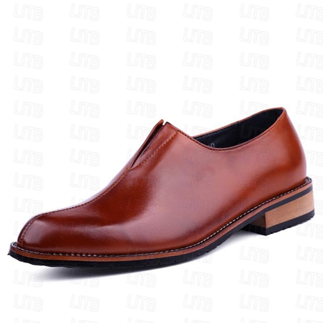  Men's Loafers & Slip-Ons Retro Dress Shoes Business British Wedding Office & Career PU Slip Resistant Loafer Black Wine Brown Spring Fall