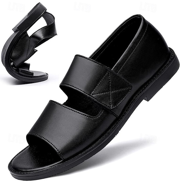  Voor heren Sandalen Leren sandalen Romeinse schoenen Comfort Sandalen Casual Strand Nappaleer Magische tape Zwart Wit Zomer