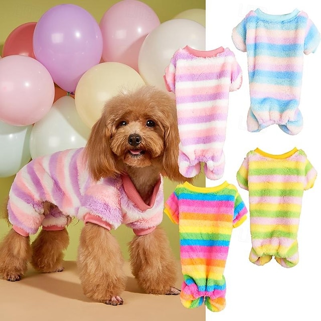  Tendenza per l'abbigliamento per animali domestici, versatile e confortevole, maglione da casa per cani da combattimento in flanella a strisce arcobaleno a quattro zampe