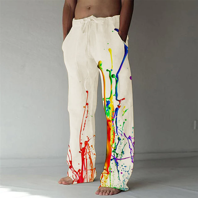 Men's Trousers Summer Pants Beach Pants Drawstring Elastic Waist Front ...