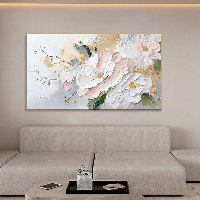 Hand painted 3D Flower Textured oil painting Wall Art Abstrat Pink Gold ...