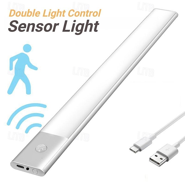  2-i-1 modus sensor skap lys smart hjem led trådløs skap lys usb lading magnetisk induksjon med selvklebende garderobe lys