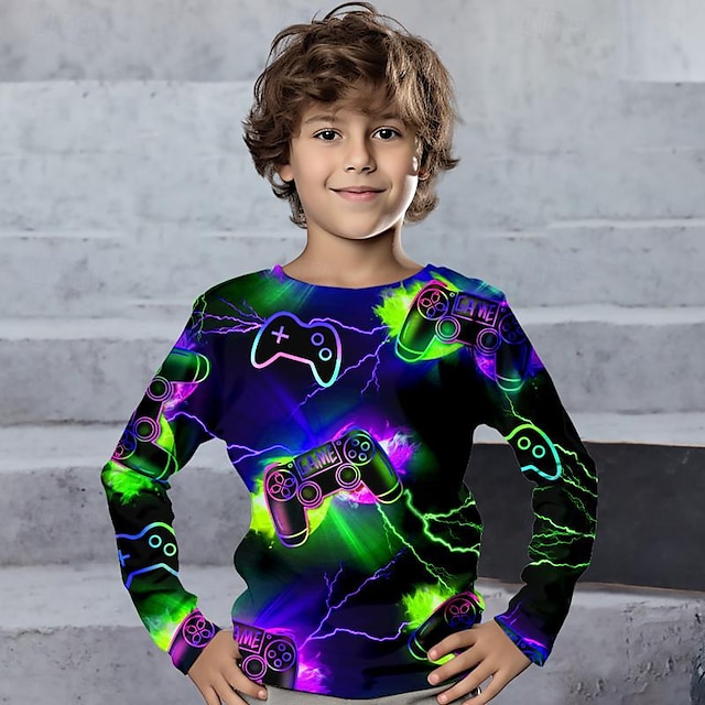  Boys 3D Game Tee Shirt Long Sleeve 3D Print Spring Fall Sports Fashion Streetwear Polyester Kids 3-12 Years Crew Neck Outdoor Casual Daily Regular Fit