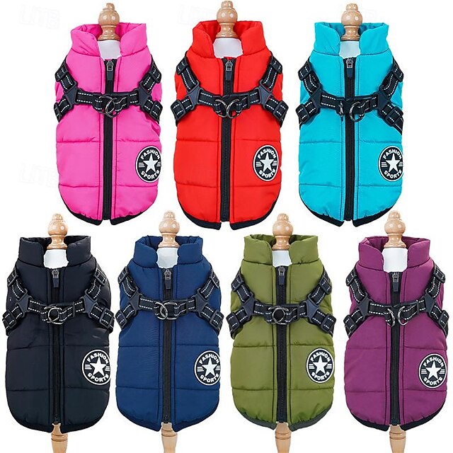  Dog Cat Jumpsuit Vest Puffer / Down Jacket Headwarmers Leisure Outdoor Sports Dog Clothes Puppy Clothes Dog Outfits Waterproof Black Red Ocean Blue Costume for Girl and Boy Dog Polyster Cotton S M L