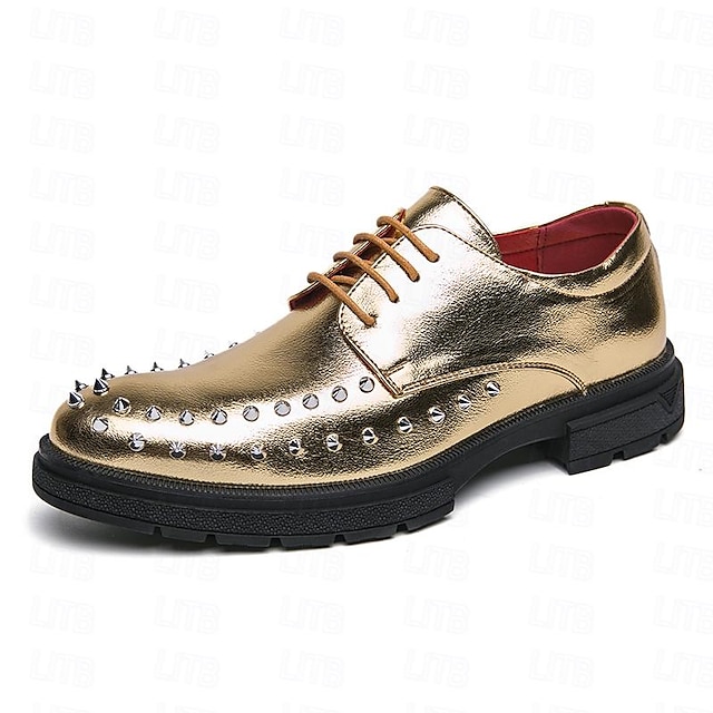  Bărbați Oxfords Pantofi formali Pantofi rochie Pantofi Rockstud Casual Englezesc Nuntă Petrecere și seară PU Comfortabil Anti-Alunecare Dantelat Argintiu Auriu Primăvară Toamnă
