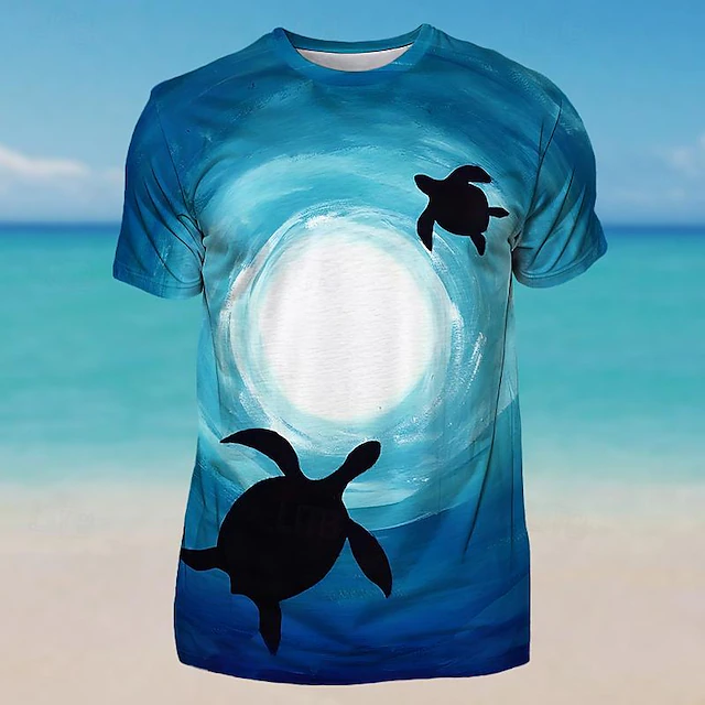 Men's Graphic Animal Turtle T Shirt Short Sleeve T shirt 3D Print Crew Neck Shirt Vacation Daily Designer Sports Outdoor Holiday Going out Yellow Blue Green Spring & Summer Clothing Apparel S M L XL 10