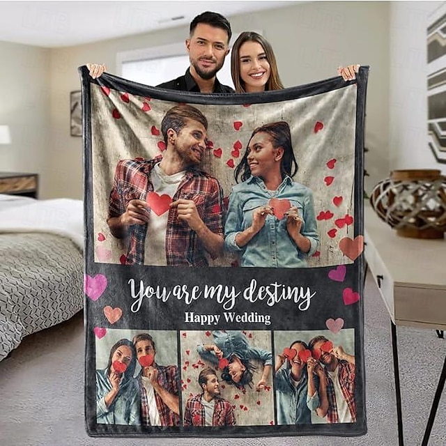  Custom Blankets with 4 Photos Personalized Couples Gifts Customized Picture Blanket I Love You Gifts Birthday Gift for Wife Husband Girlfriend Boyfriend