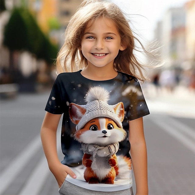  Dívčí 3D Komiks Liška Košilky Košile Krátký rukáv 3D tisk Léto Aktivní Módní Roztomilý Polyester Děti 3-12 let Tričkový Venkovní Ležérní Denní Běžný