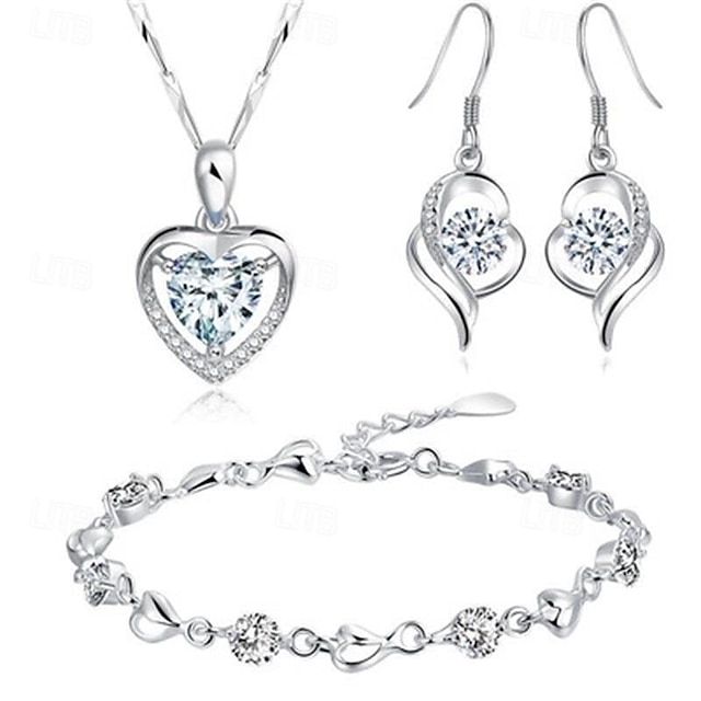  Ocean Heart Bracelet Love Heart Necklace Pendant With You in Heart Earrings Set Women's Jewelry