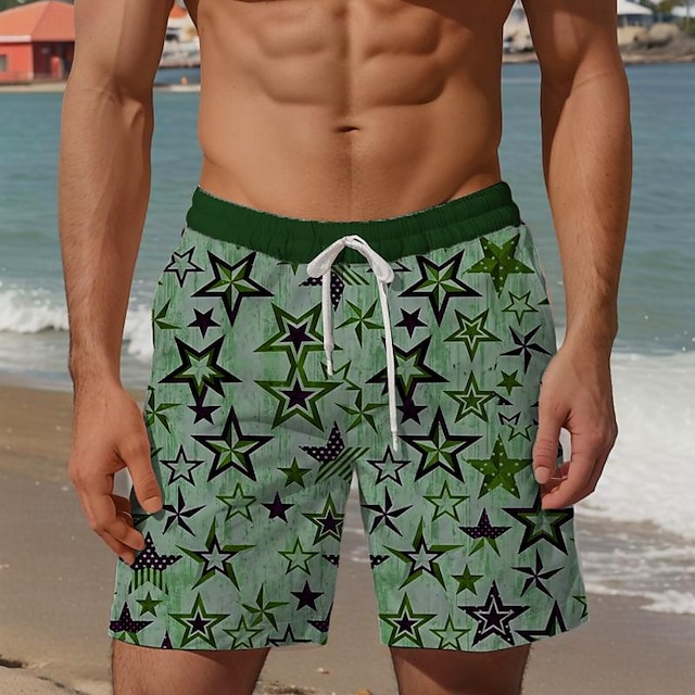  Men's Star National Flag Swim Trunks Swim Shorts Board Shorts Mid Waist Vacation Hawaiian Holiday Vacation Holiday Beach Drawstring with Mesh lining Elastic Waist Designer Clothing Apparel