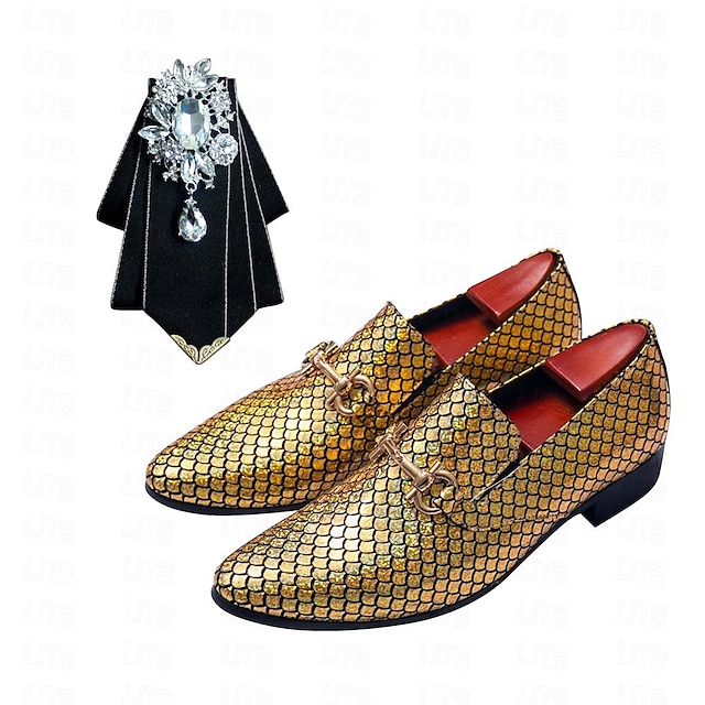  סט נעלי אוקספורד ועניבה לגברים הליכה עסק בריטי חתונה משרד וקריירה מזוקק עור מלאכותי כסף זהב קיץ אביב