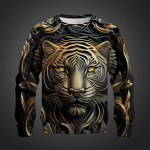  Tiger Herre Mode 3D-udskrivning Sweatshirt I-byen-tøj Streetwear Sweatshirts Lysegrøn Rød Langærmet Rund hals 3D-udskrivning Forår & Vinter Designer Hættetrøje