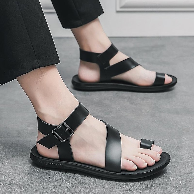  heren pu lederen sandalen gladiator sandalen romeinse sandalen comfort casual strandgesp schoenen zwart wit zomer