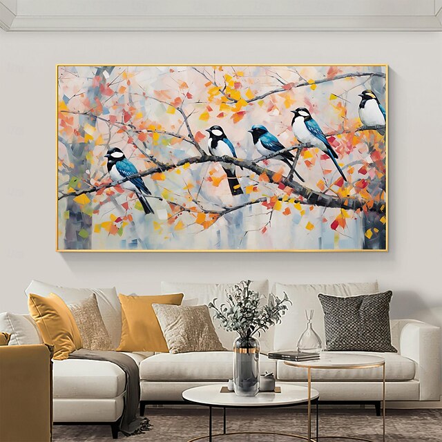 Handmade Original Blue bird Oil Painting On Canvas Wall scenery Art Painting for Home Decor With Stretched Frame/Without Inner Frame Painting3