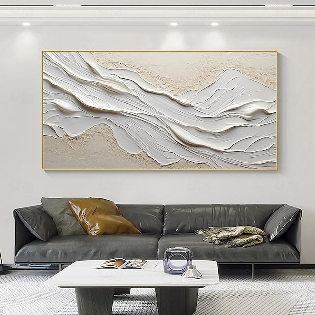  Hand painted Textured White Abstract Sandy Beach Oil Painting on Canvas handmade Original Blue Ocean Painting Custom Art Decor for Living room Wall Decor Wall Art