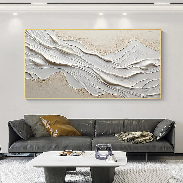 Hand painted Textured White Abstract Sandy Beach Oil Painting on Canvas handmade Original Blue Ocean Painting Custom Art Decor for Living room Wall Decor Wall Art 29