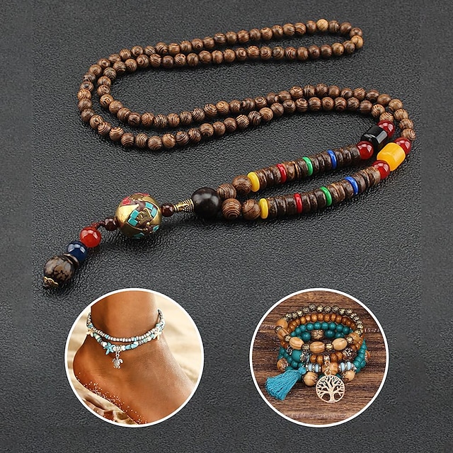  1 pc Collier Pendentif Collier de Perle For Homme Femme Plein Air Cadeau du quotidien En bois Acrylique Rétro Bouddha