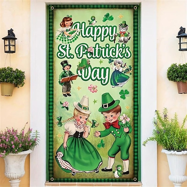  Saint Patrick's Day Door Covers Door Tapestry Door Curtain Decoration Backdrop Door Banner for Front Door Farmhouse Holiday Party Decor Supplies