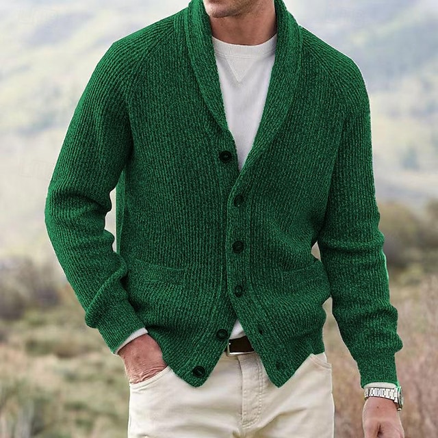 Men's Sweater Cardigan Sweater Cropped Sweater Ribbed Knit Button ...