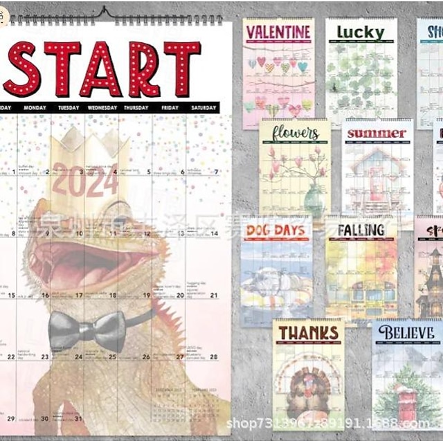 2024 Large Wall Calendar (11x17) with big boxes, spiral bound, fun