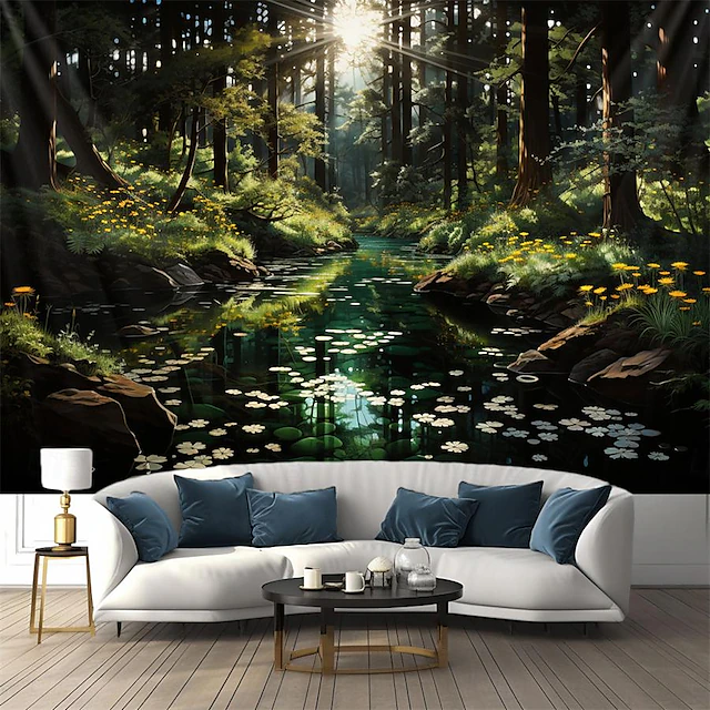 Forest Lake Hanging Tapestry Wall Art Large Tapestry Mural Decor Photograph Backdrop Blanket Curtain Home Bedroom Living Room Decoration 12