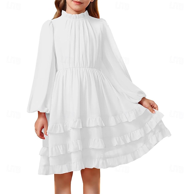  rochie midi pentru fete, elegantă, cu mânecă lungă, cu decolteu, cu volane, formală, pentru petrecerea de nuntă, pentru copii 6-12 ani pentru invitată la nuntă