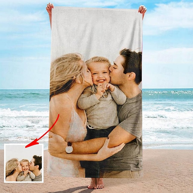  Individuelle Strandtücher mit Foto, Badetuch, personalisierte Strandtücher mit Foto, personalisiertes Geschenk für Familie oder Freunde, 79 cm (63 Zoll) (einseitiger Druck)