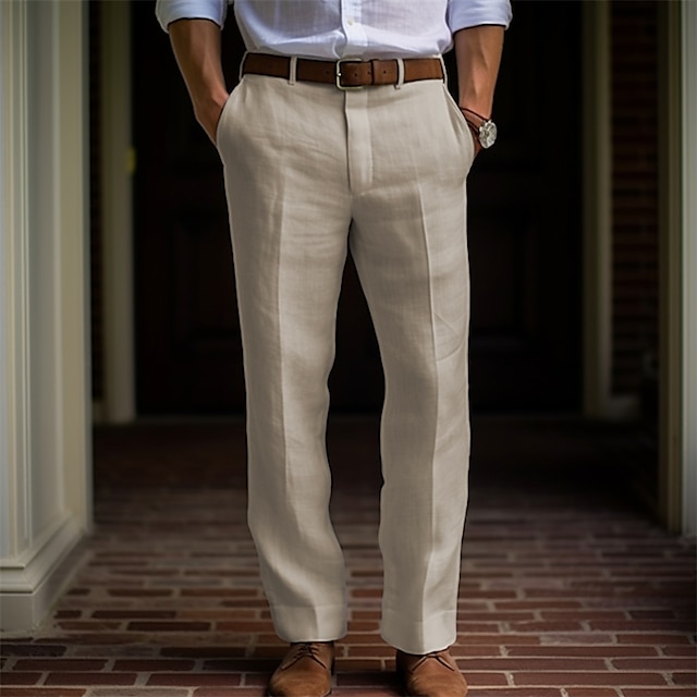 Men's Casual Linen Pants | Straight Leg