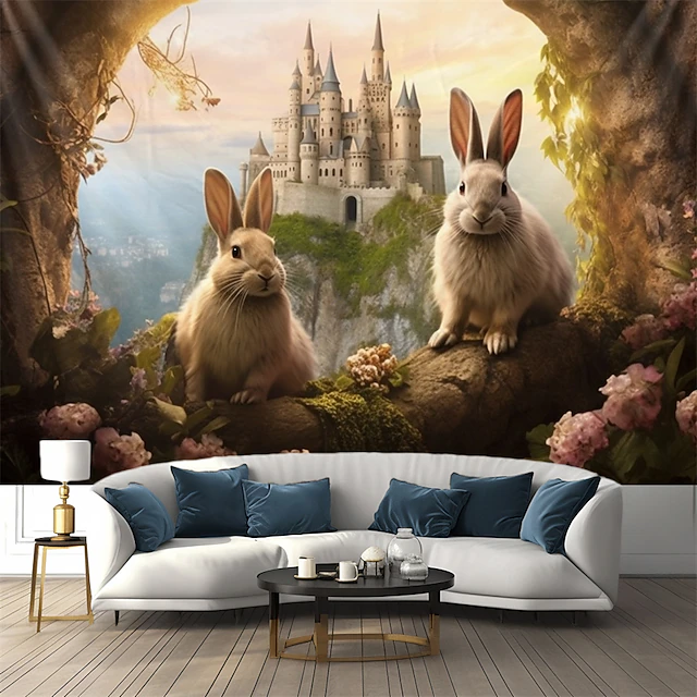 Rabbit Castle Hanging Tapestry Wall Art Large Tapestry Mural Decor Photograph Backdrop Blanket Curtain Home Bedroom Living Room Decoration 20